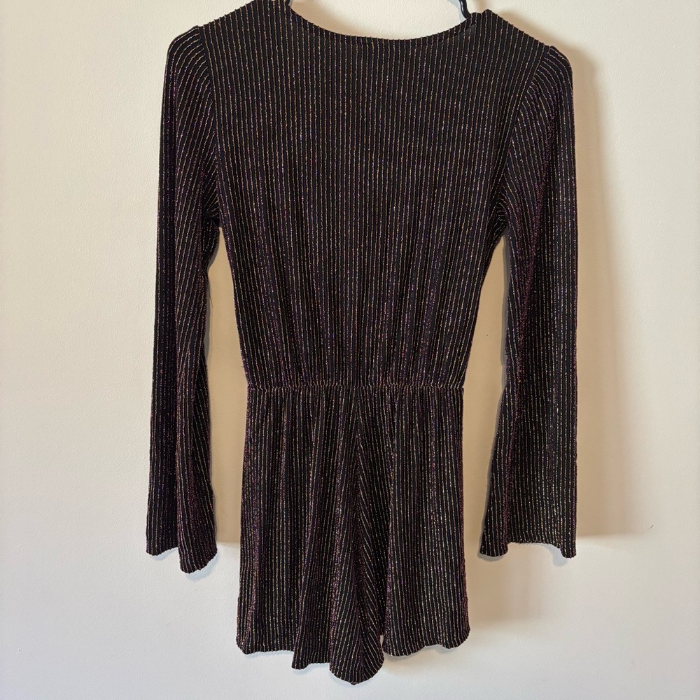 TOPSHOP Glitter Metallic Stripe Wrap Romper - Picture 7 of 9
